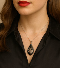 Vintage Siam Sterling Silver Niello Dancing Goddess Teardrop Puffed Pendant