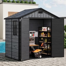 Plastic Garden Shed Grey Wood Grain Effect Lockable Utility Tool Storage House