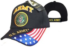 Official US Army Licensed Army Emblem CREST LOGO Black Cap Hat