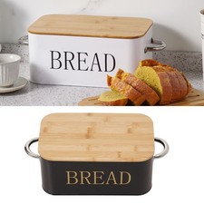 39cm Large Bread Bin with Bamboo Lid Loaf Storage Container Kitchen Countertop