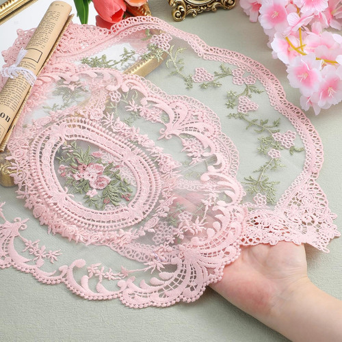 2pc retro lace placemats - placemats, pink