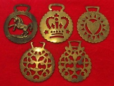 Collection of 5 x Antique Stamped Horse Brasses Various Designs #OB21