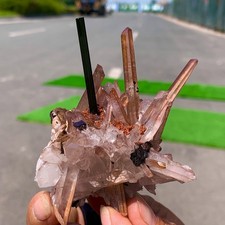 82G Natural Green tourmaline with quartz crystal cluster mineral specimen