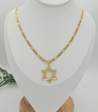 Gold Star Of David Necklace, Jewish Star Pendant , 14k Plated Gold, 4mm Figaro