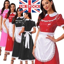 Women's French Maid Cosplay Dress With Apron Lace Trim Dress Costume Halloween