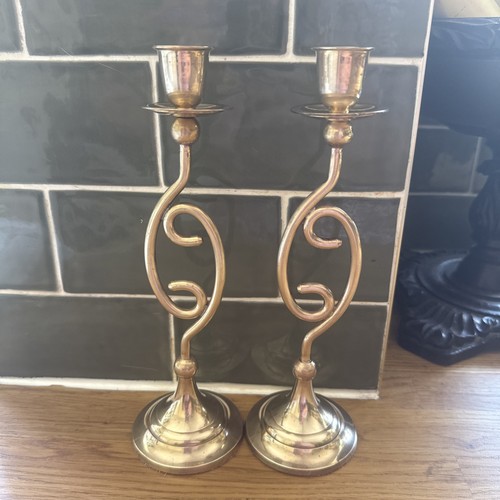 Pair vintage solid brass swirl - pair,