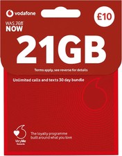 Vodafone Unlimited Calls, text& Data UK Pay As You Go PAYG SIM Card