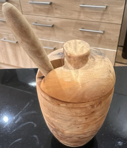 Greek made olive wood honey - made,