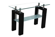 Console Table Hall Display Table Clear Glass Frosted Shelf Black Gloss Frame