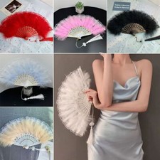 Lolita Feather Folding Fan Handmade Dance Performance Fans  Wedding Gift