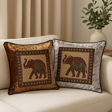 Luxury Velvet Elephant Cushion Cover 20” | Ethnic Boho Decor Pillow | Single