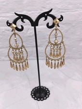 Stella and Dot Chandalier Earrings Dangly Drop Brass Tone 3" BNWT