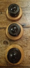 Crabtree Bakelite and China Dolly Switch on Beech Pattress. 2 Way. 1 Left