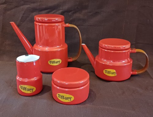 Vintage red enamel tea - tea, &