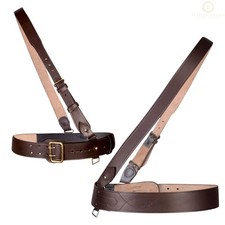 Sam Browne Belt BROWN Genuine Leather Complete British Military Cross Strap Army