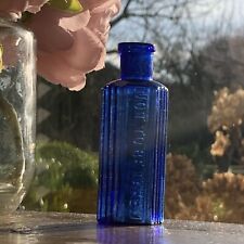 1 oz Blue Hexagonal Poison Bottle Vintage Victorian Blue Glass Poison Bottle