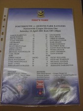 14/04/2001 Colour Teamsheet: Portsmouth v Queens Park Rangers  . Bobfrankandelvi