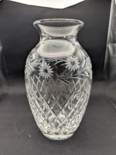 Edinburgh Crystal Large 9" Vase With Etched Flower Design