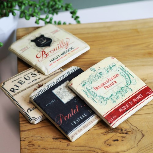 French wine label - wine, coasters