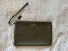 Coccinelle Alisas Medium Clutch Bag – Olive Green – Gold Zip Pink Lining – 25cm