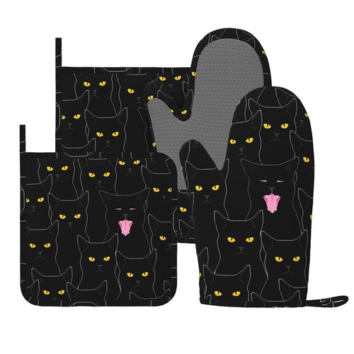 Black cat oven mitts pot - oven,
