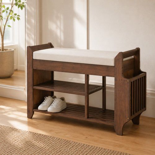 Bamboo shoe bench cushioned - bamboo,