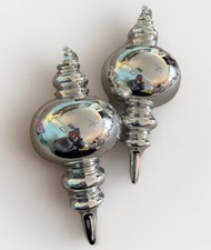 Pair of 13” Silver  Finial Ornaments – Large Holiday Decor Mantel