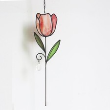 Stained Glass Tulip Window Hanging Panel, Flower Sun Catcher Home Decoration ...