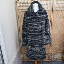 Phase Eight Knitted Cardi Coat Wool Mix Size 12 Black white Textured Knit
