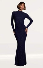 Oh Polly Womens Navy Sequin Maxi Dress High Neck RRP £100