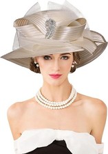 Women Derby Church Dress Fascinator Wide Brim Hats 1920s Vintage Tea Party Weddi