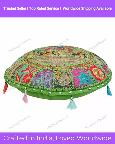 Indian patchwork ottoman round - indian,