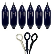 6x Hurricane Original Boat Fenders PM04 Navy 66x20cm + Free Spliced Rope UK