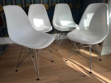 Eames Vitra DSR Eiffel chrome leg dining chairs white x 4