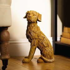 Wood Effect Dog Sculpture