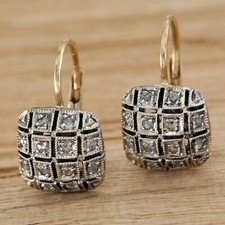 14 ct 14k 14kt Yellow GOLD and DIAMOND Dangle Earrings Antique Style Womens 