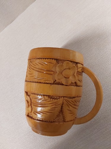 Vintage hand carved wooden - carved, mug