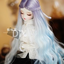 1/6 1/4 1/3 Purple Gradient Blue Long Curly Hair With Bangs Styling Wig For BJD