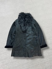Faux Fur Afghan Coat Boho Jacket 10-12 Vintage Inspired Black Hipster 90s 2000s