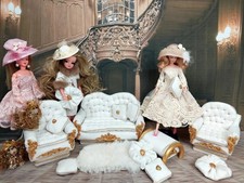 Handmade Sofa +1 Ottoman+2Chairs for Barbie size doll.1:6.Doll house furniture. 