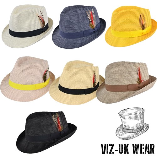 Straw trilby hat mens womens - trilby,