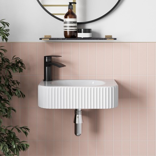 Fluted wall hung basin - wall, gloss