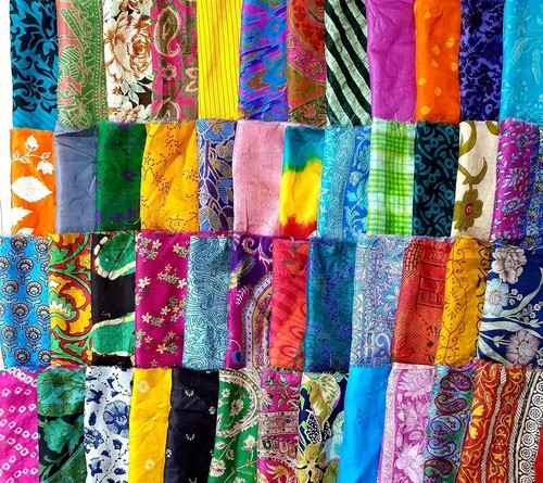 Amz sari silk fabric - silk, squares