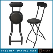 BLACK PADDED FOLDING HIGH BACK CHAIR BREAKFAST KITCHEN BAR STOOL FOLDABLE SEAT
