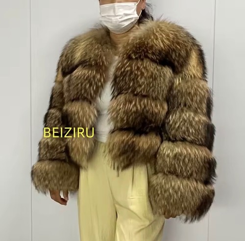 Real raccoon fur coat suede - fur,