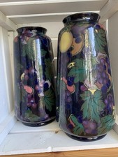Superb Large Pair Royal Stanley Ware Jacobean Pattern Art Nouveau Pottery Vases
