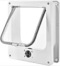 Large 4-Way Locking Cat Flap Door White | Silent Magnetic Pet Door Waterproof