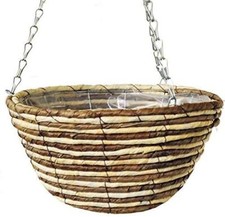 Dark Rattan Round Hanging Baskets With Wire Chain Black Wicker Garden Decor
