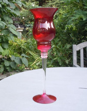 Large Tall  Glass Stem Candle Holder Ruby Red 51cm tall