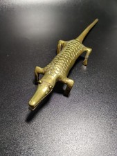 Vintage African Brass Long Crocodile Paperweight Decorative Ornament